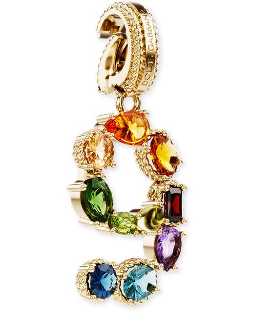 Dolce & Gabbana Metallic 18 Kt Yellow Gold Rainbow Pendant With Multicolor Finegemstones Representing Number 9
