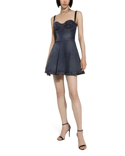 Dolce & Gabbana Blue Short Denim Corset Dress