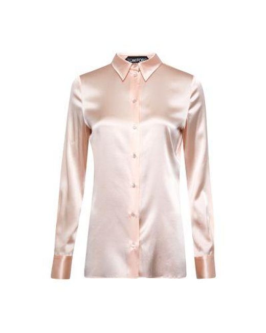 Tom Ford Pink Stretch Silk Satin Shirt