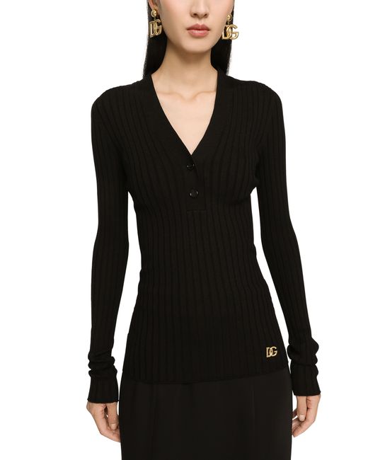 Dolce & Gabbana Black Wool Flat-rib Sweater