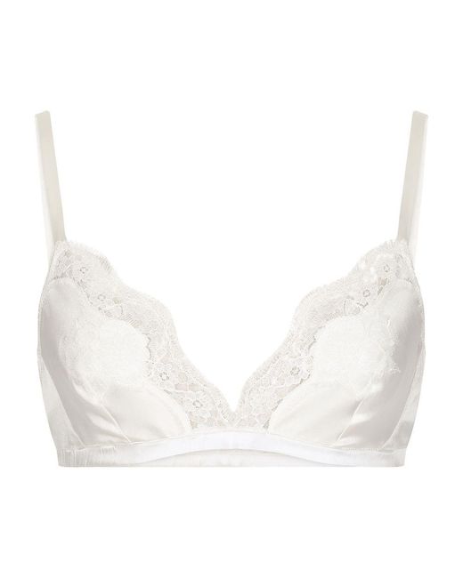 Dolce & Gabbana Natural Soft-Cup Satin Bra With Lace Detailing