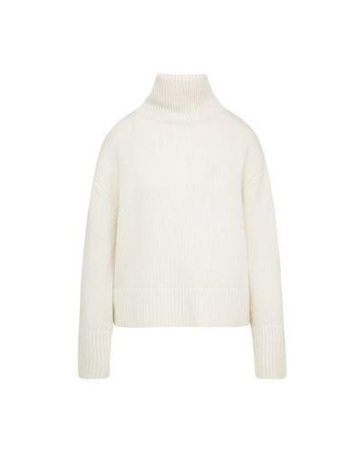 Lisa Yang White Fleur Cashmere Turtleneck Sweater