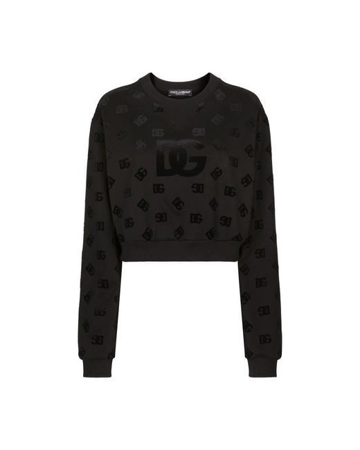 Dolce & Gabbana Black Jersey Sweatshirt With Flocked Dg Logo Print