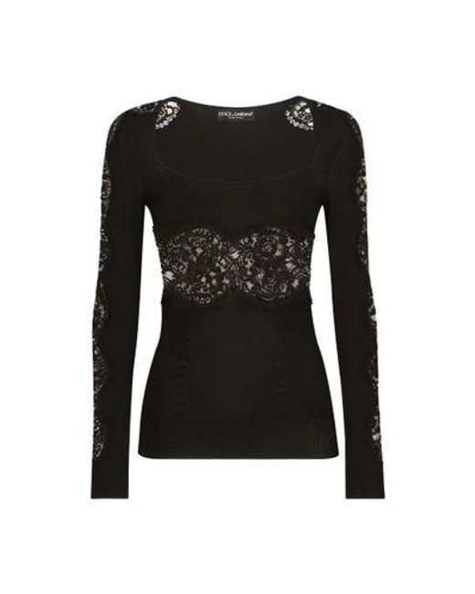 Dolce & Gabbana Black Viscose Sweater With Lace Inserts