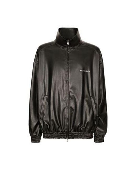 Dolce & Gabbana Black Faux Leather Bomber Jacket for men