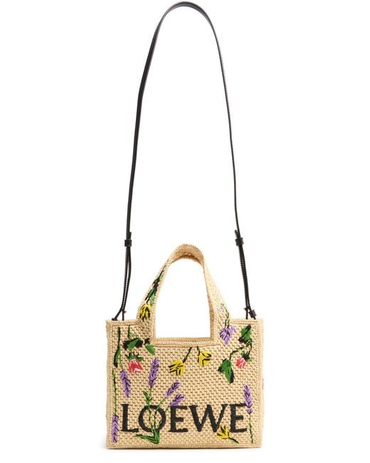 Loewe Metallic Font Flowers Small Raffia Tote Bag