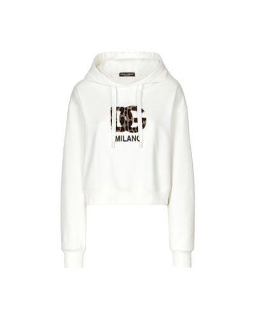 Dolce & Gabbana White Jersey Hoodie With Patch