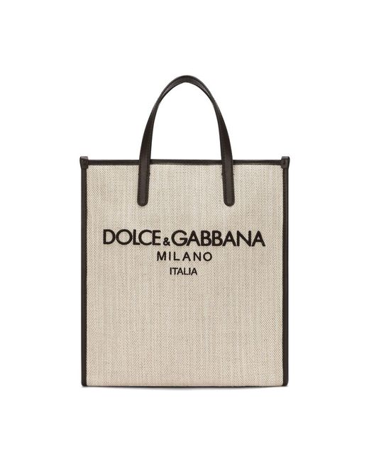Dolce & Gabbana Natural Small Structured Canvas Tote Bag for men