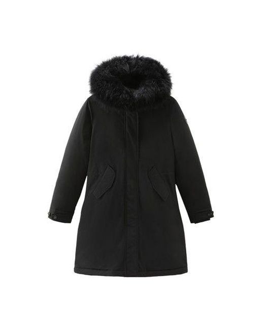 Woolrich Keystone Long Parka With Cashmere Fur in Black | Lyst