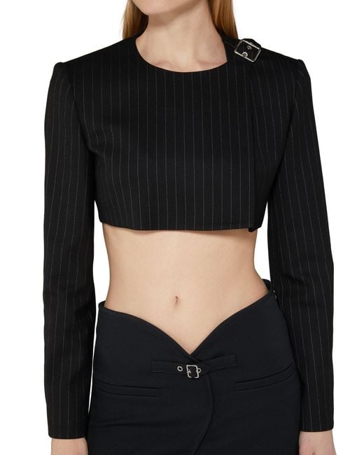 Courreges Black Buckle Tailored Pinstripe Top