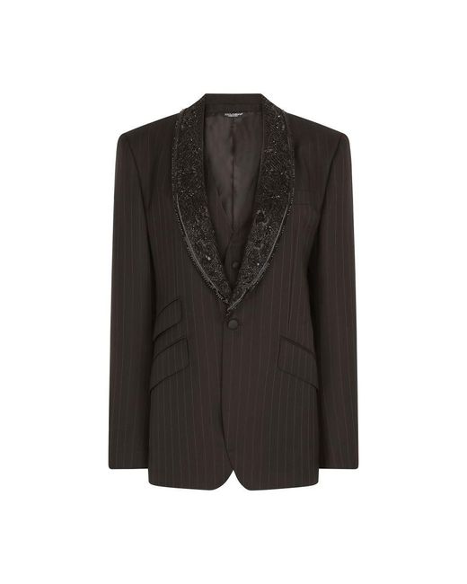 Dolce & Gabbana Black Single-Breasted Pinstripe Jacket