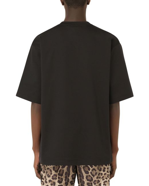 Dolce & Gabbana Black Cotton T-Shirt With D&G Patch for men