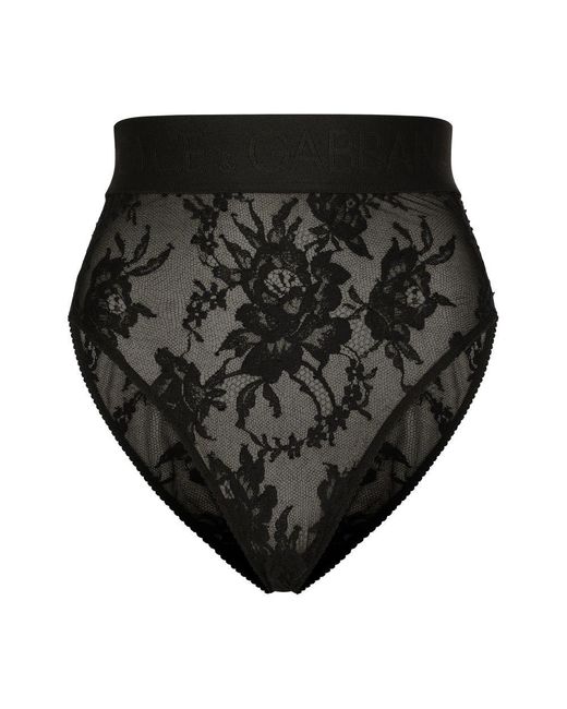 Dolce & Gabbana Black High-Waisted Lace Briefs