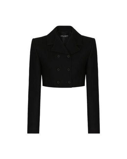 Dolce & Gabbana Black Short Double-Breasted Twill Jacket