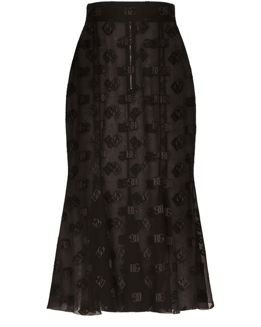 Dolce & Gabbana Black Dévoré Satin Godet Skirt