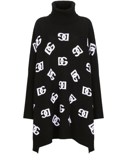 Dolce & Gabbana Black Wool Logo Poncho