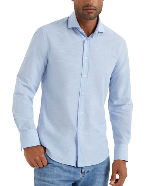 Brunello Cucinelli Blue Oxford Shirt for men
