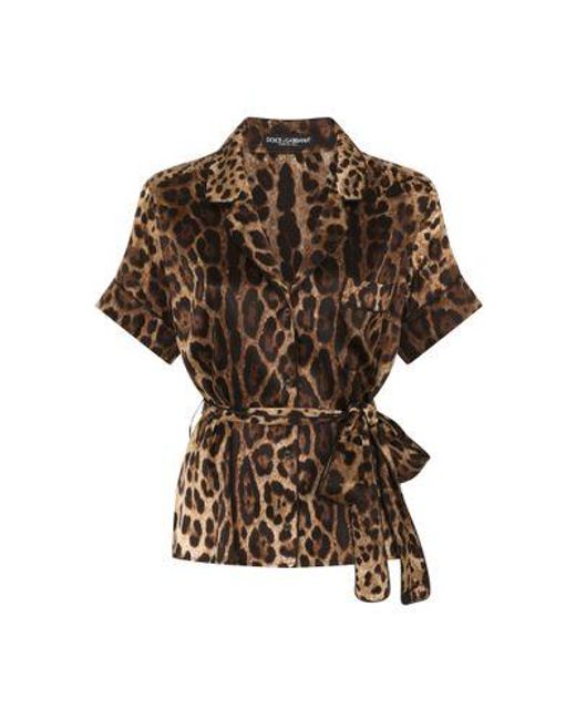 Dolce & Gabbana Brown Belted Silk Shirt