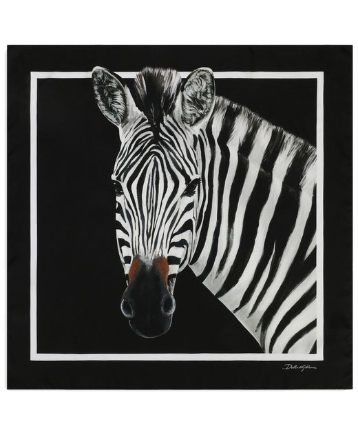 Dolce & Gabbana Black Zebra-Print Twill Scarf (70 X 70)