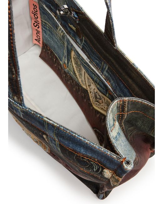 Acne Black Trompe-L'Oeil Print Denim Effect Tote Bag