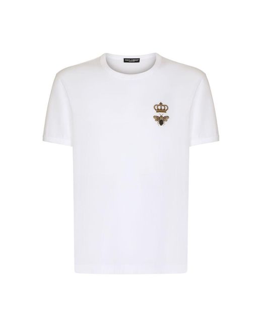 Dolce & Gabbana White Cotton T-Shirt With Embroidery for men