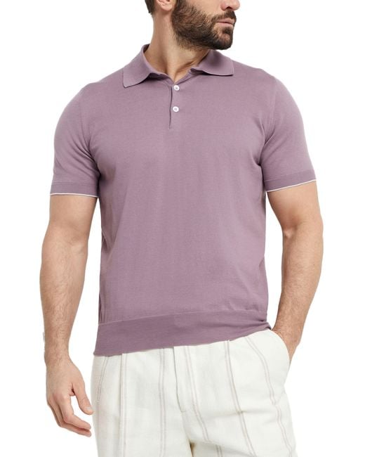 Brunello Cucinelli Poloshirt aus leichtem Strickgewirk in Purple für Herren
