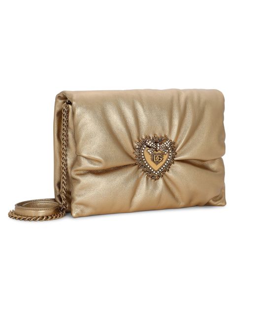 Dolce & Gabbana Natural Medium Foiled Calfskin Devotion Soft Bag