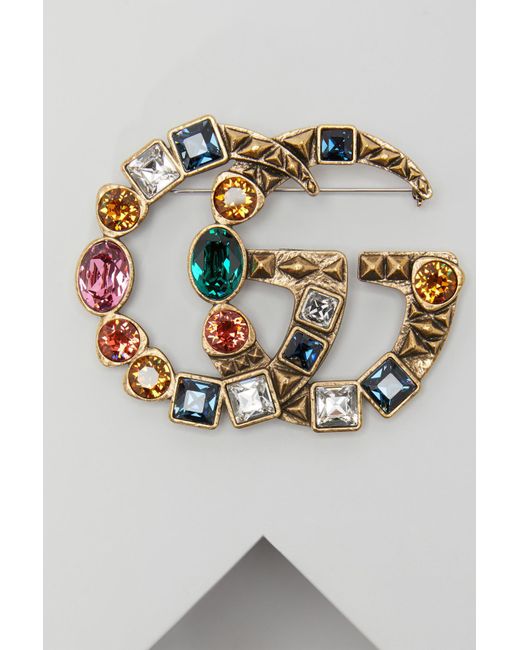 Gucci GG Crystal Brooch in Metallic | Lyst