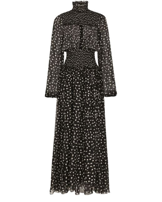 Dolce & Gabbana Black Silk Polka-dot Maxi Dress