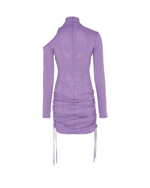 David Koma Purple Jersey Open Shoulder Gathered Dress