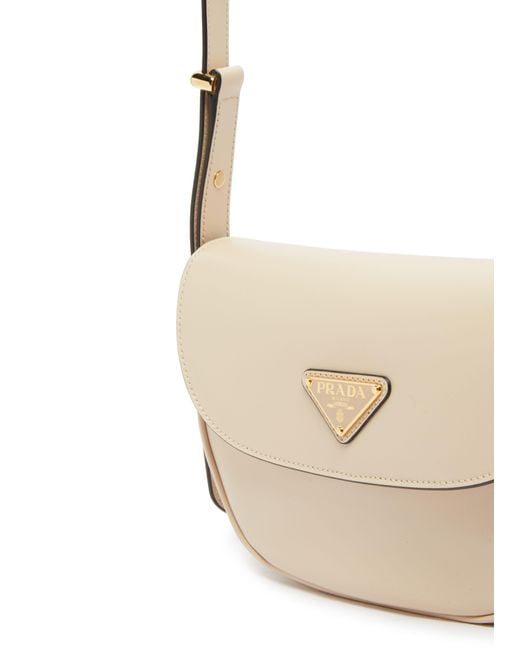 Prada Natural Arqué Leather Shoulder Bag With Flap