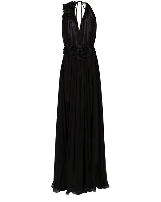 Robe froncée en soie à fleurs Dolce & Gabbana en coloris Black