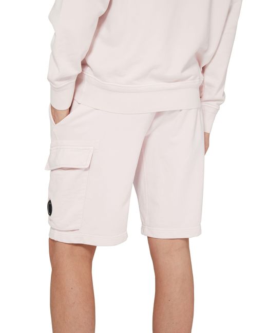C P Company Pink Diagonal Fleece Cargo Shorts for men