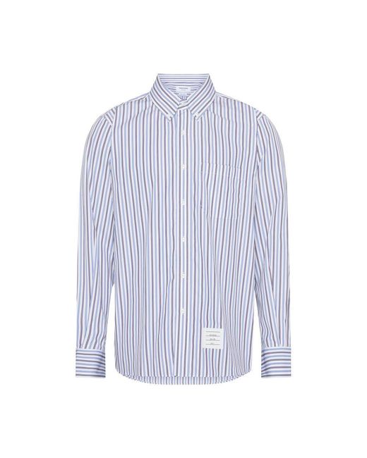 Thom Browne Blue Long-sleeved Stripped Shirt for men
