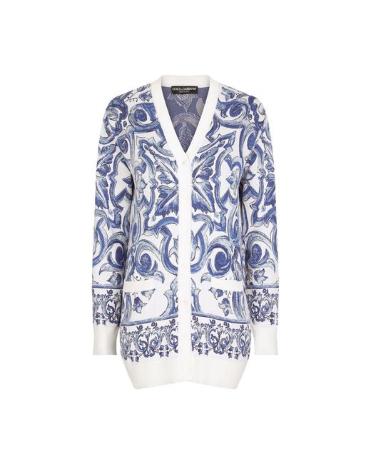Dolce & Gabbana Blue Silk Jacquard Cardigan