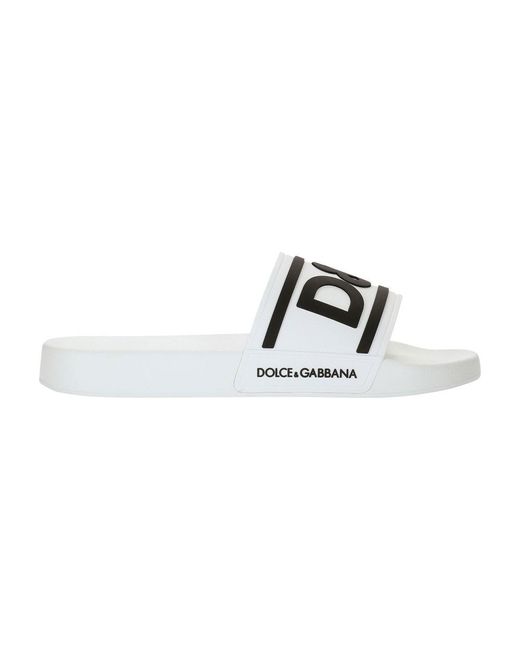 Dolce & Gabbana White Rubber Beachwear Sliders With Dg Logo for men