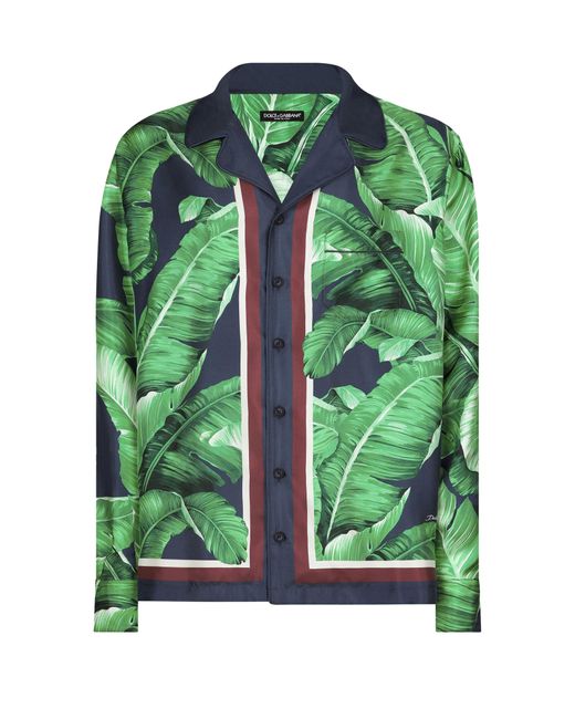 Dolce & Gabbana Green Banana-Tree-Print Silk Shirt for men