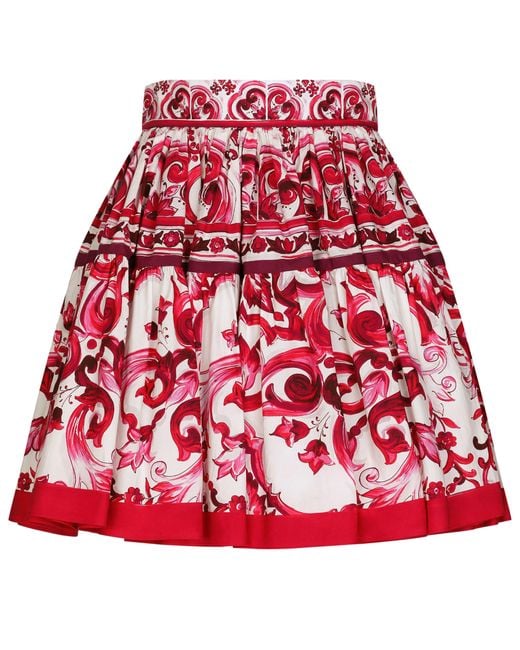 Dolce & Gabbana Red Short Majolica-Print Poplin Skirt