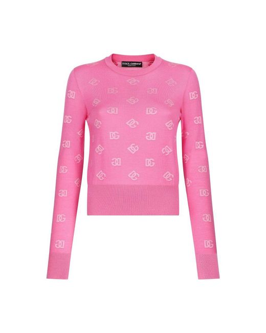 Dolce & Gabbana Pink Wool And Silk Jacquard Sweater