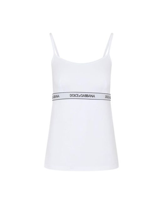 Dolce & Gabbana White Jersey Top With Branded Elastic