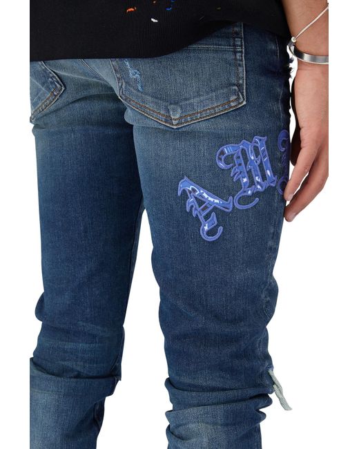 AMIRI アミリ OLD ENGLISH LOGO JEANS 30 AMIRI - Blue & Taupe Old