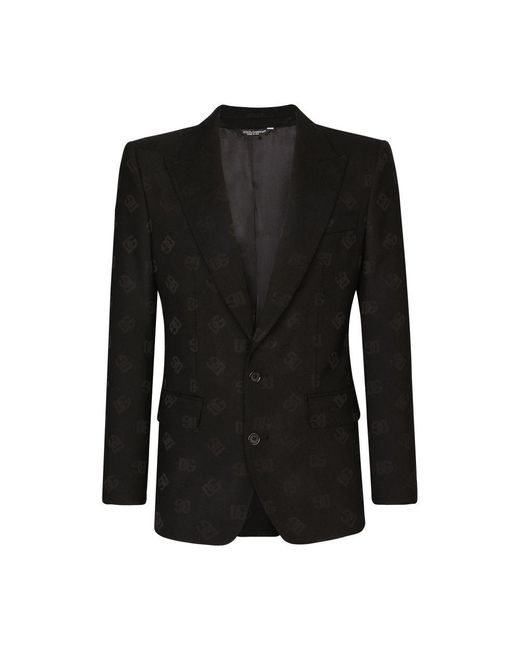 Dolce & Gabbana Black Single-breasted Jacquard Sicilia-fit Jacket With Dg Monogram Design for men
