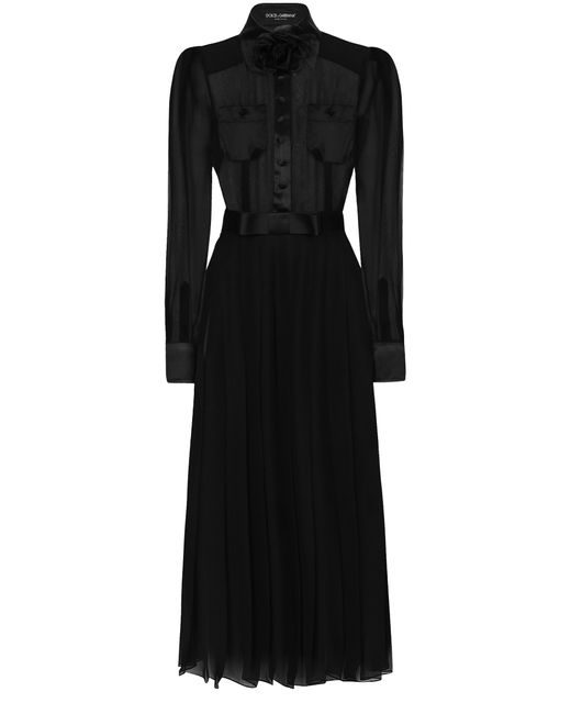 Dolce & Gabbana Black Chiffon Calf-Length Shirt Dress