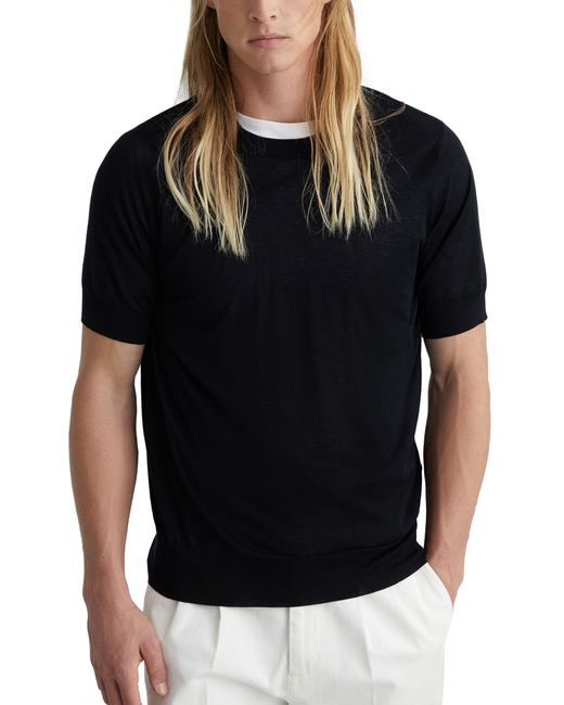Brunello Cucinelli Black Cotton-silk Knitted T-shirt for men