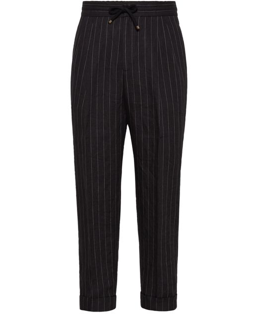 Pantalon rayé en lin Brunello Cucinelli pour homme en coloris Black