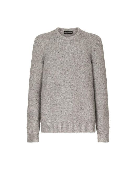 Dolce & Gabbana Gray Round Neck Technical Wool Sweater for men