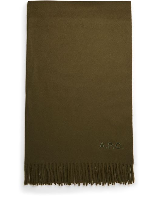 A.P.C. Green Alix Brodee Scarf With Fringes for men