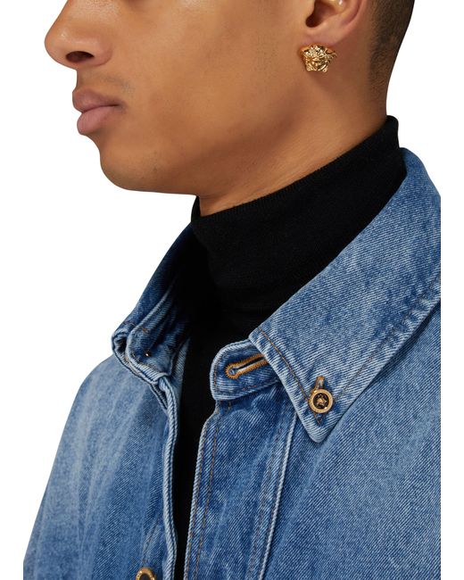 Versace Brown Medusa Head Earrings for men