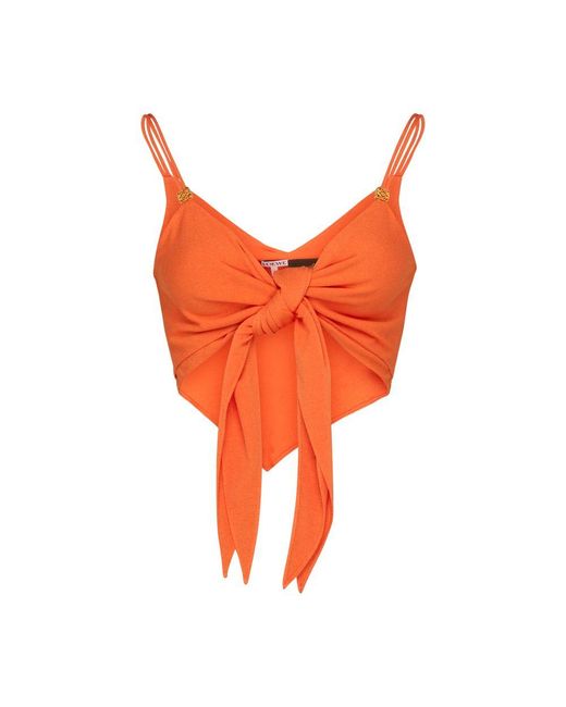 Loewe Orange + Paula's Ibiza Cropped Tie-detailed Embellished Jersey Top