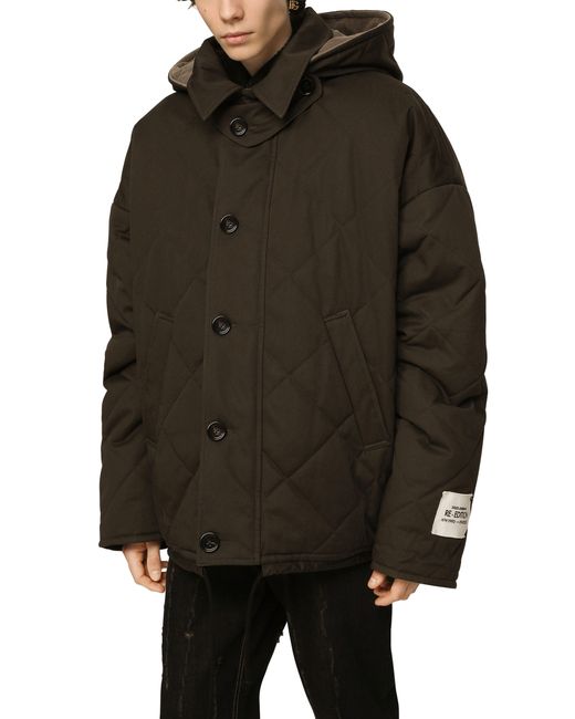 Dolce & Gabbana Green Quilted Cotton Jacket With Hood for men